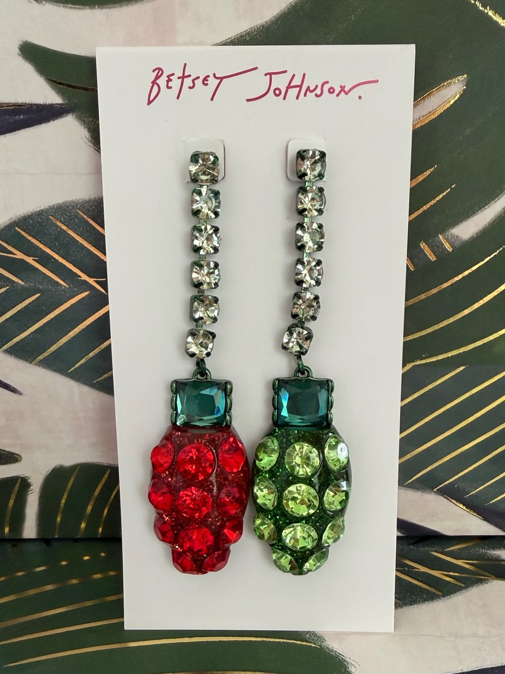 Betsey Johnson Christmas Light Bulb Rhinestone Drop Earrings NWT